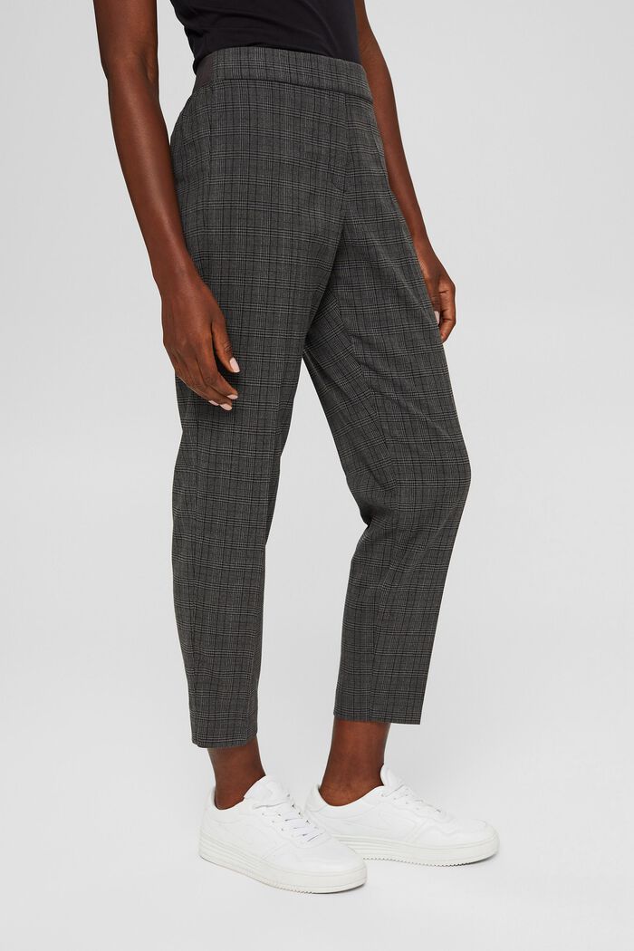 Pantalones de largo tobillero con diseño de cuadros y cintura elástica, DARK GREY, detail image number 0