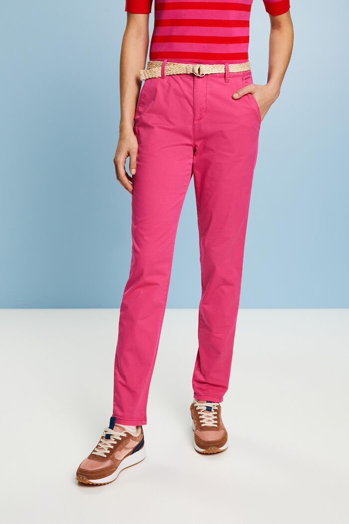 Pantalones chinos con cinturón, PINK FUCHSIA, detail image number 0