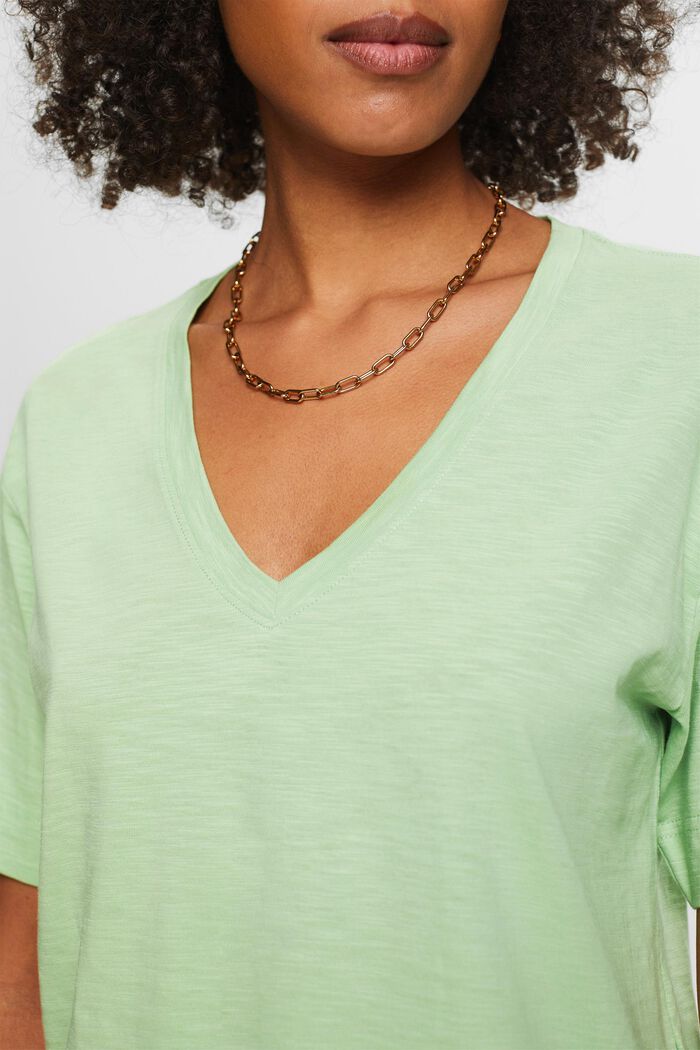 Camiseta flameada con cuello en pico, LIGHT GREEN, detail image number 3