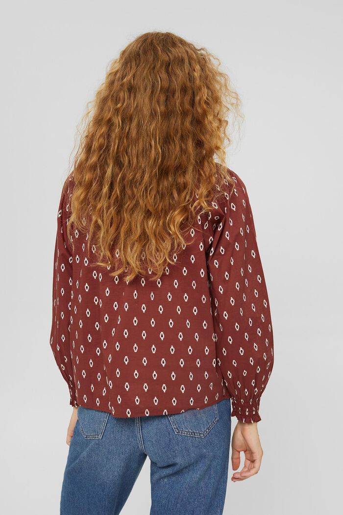 Blusa estampada y fruncida en algodón ecológico, GARNET RED, detail image number 3