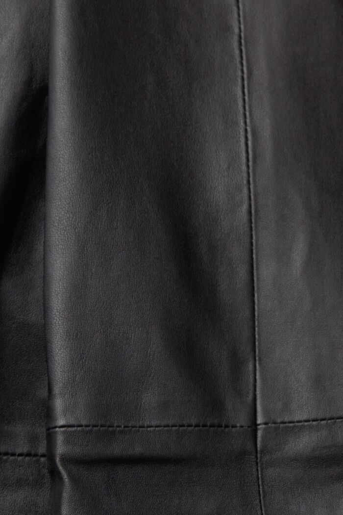 Pantalón de cuero y tiro medio con abertura en el dobladillo, BLACK, detail image number 6