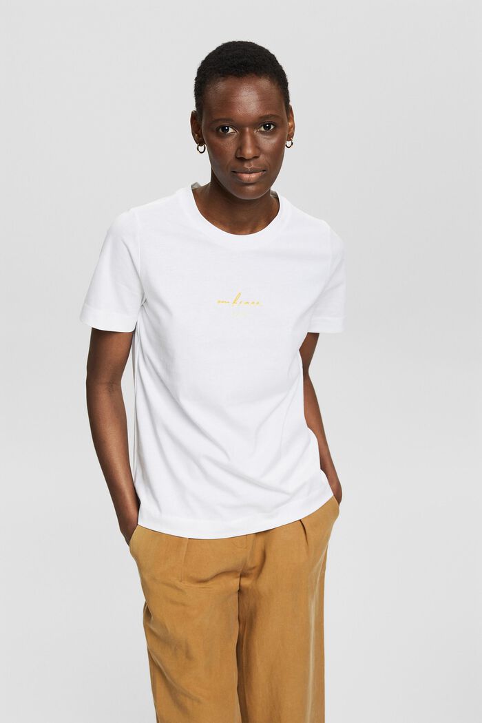 Camiseta de algodón ecológico con letras bordadas, WHITE, detail image number 0