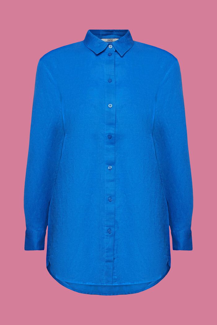Camisa en mezcla de algodón y lino, BRIGHT BLUE, detail image number 6