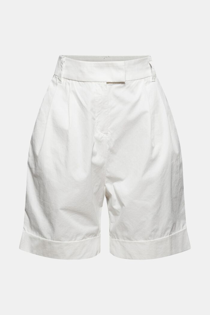 Pantalón corto de cintura alta con pliegues, algodón, OFF WHITE, detail image number 5
