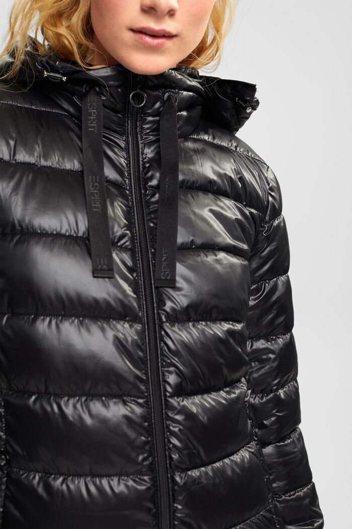 Abrigo acolchado con capucha ajustable extraíble, BLACK, detail image number 0