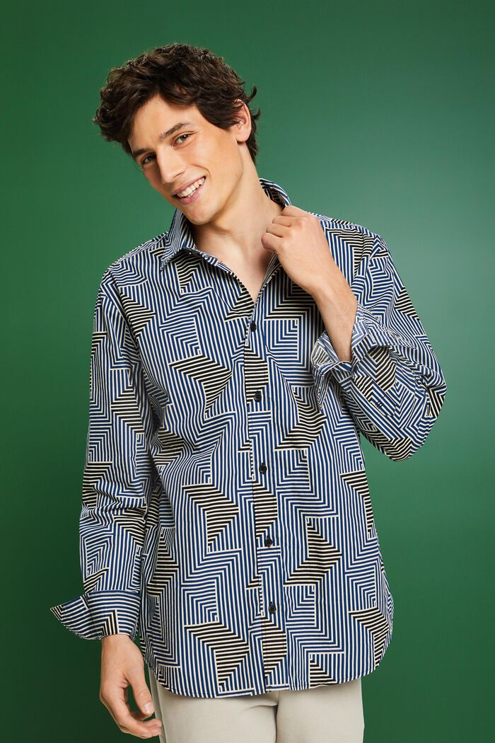 Camisa con estampado geométrico de corte normal, BRIGHT BLUE, detail image number 0