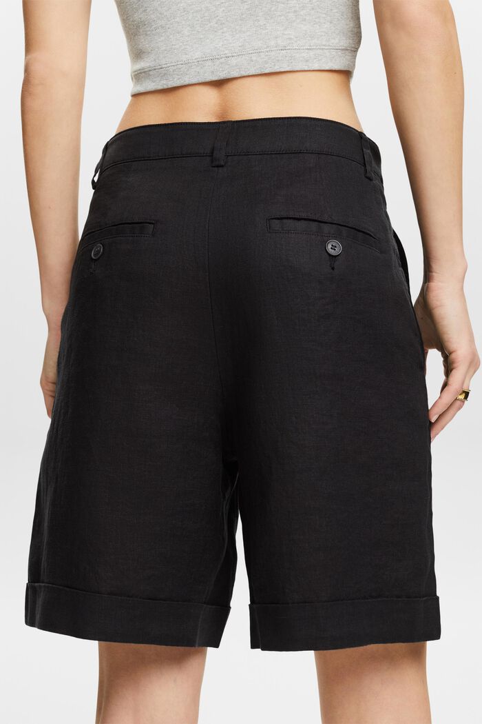 Shorts de lino con dobleces, BLACK, detail image number 4