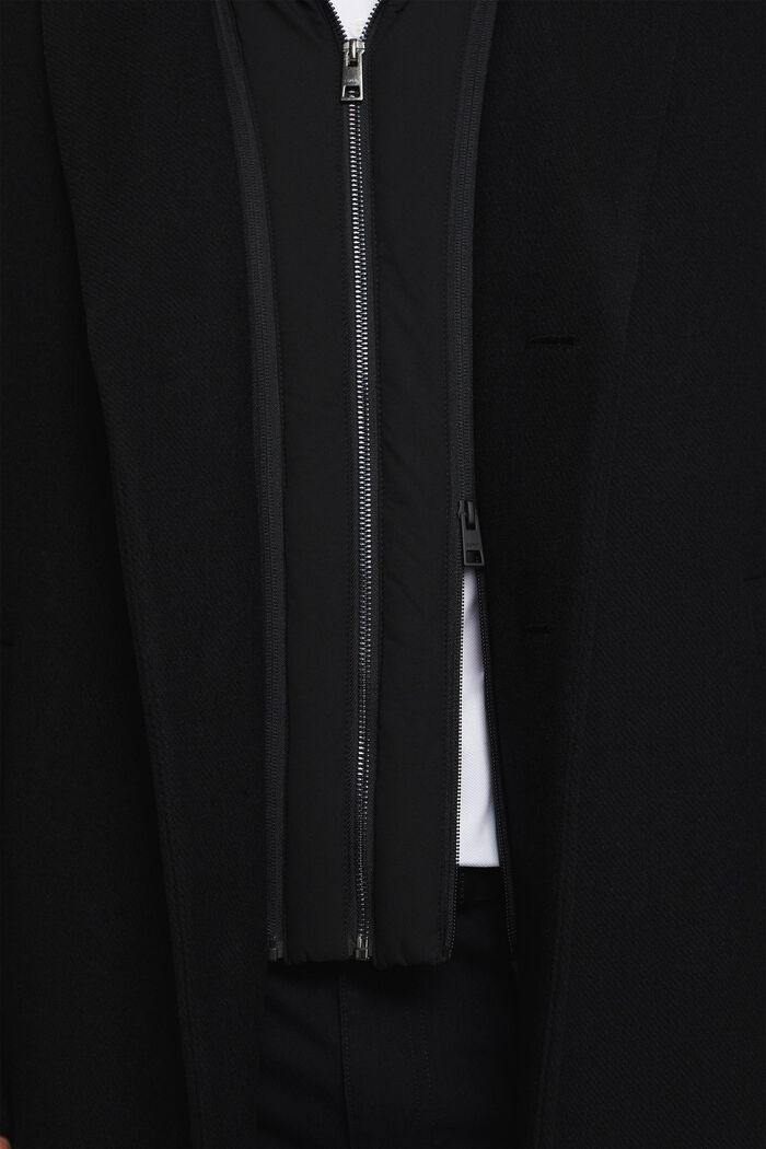 Abrigo con capucha separable en mezcla de lana, BLACK, detail image number 4