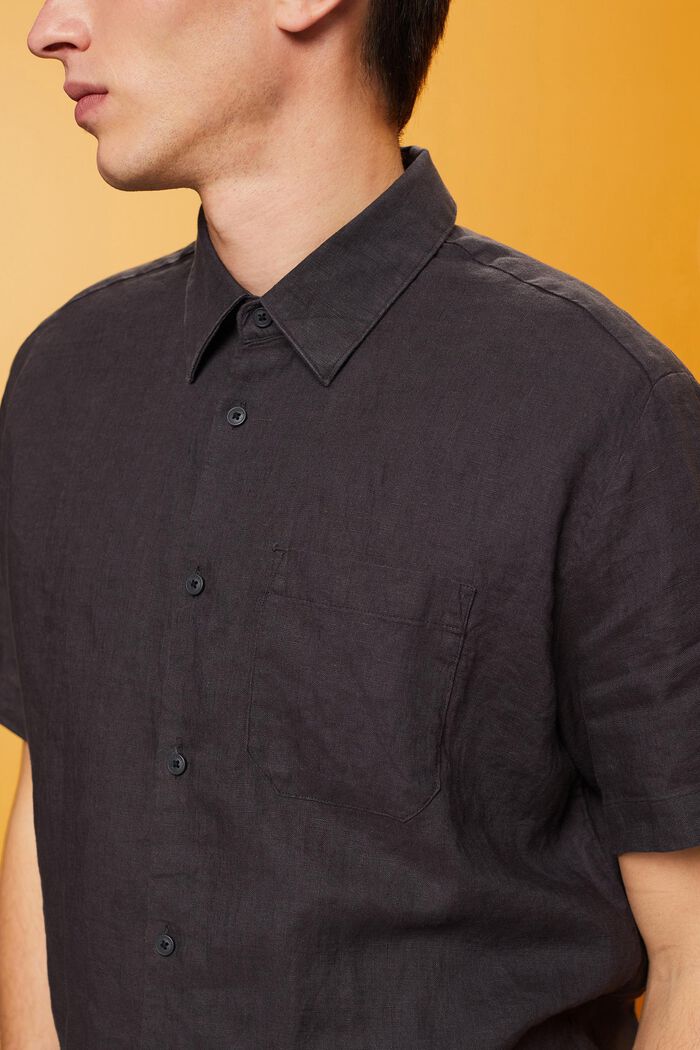 Camisa de lino con manga corta, DARK BROWN, detail image number 2