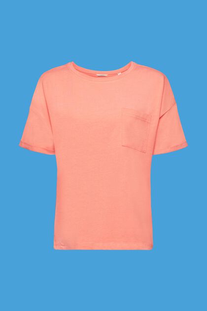Camiseta con bolsillo en el pecho realizada en mezcla de algodón, NEW CORAL, overview