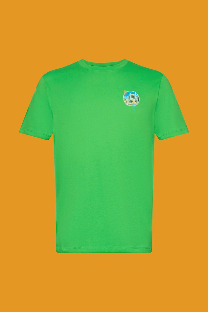 Camiseta de corte ajustado en algodón con estampado pequeño en el pecho, GREEN, detail image number 6