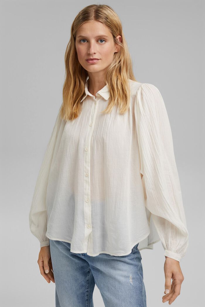 Blusa en gasa de algodón con mangas murciélago, OFF WHITE, detail image number 0