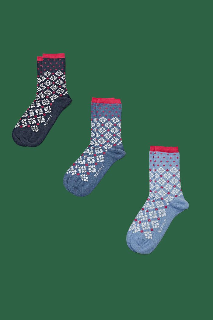 Paquete de 3 calcetines gruesos de punto con diseño noruego, NAVY/LIGHT BLUE, detail image number 0
