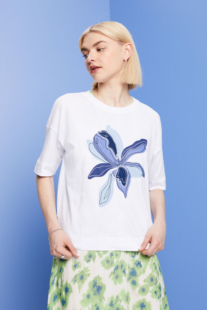 Camiseta oversize con estampado, TENCEL™, WHITE, detail image number 0