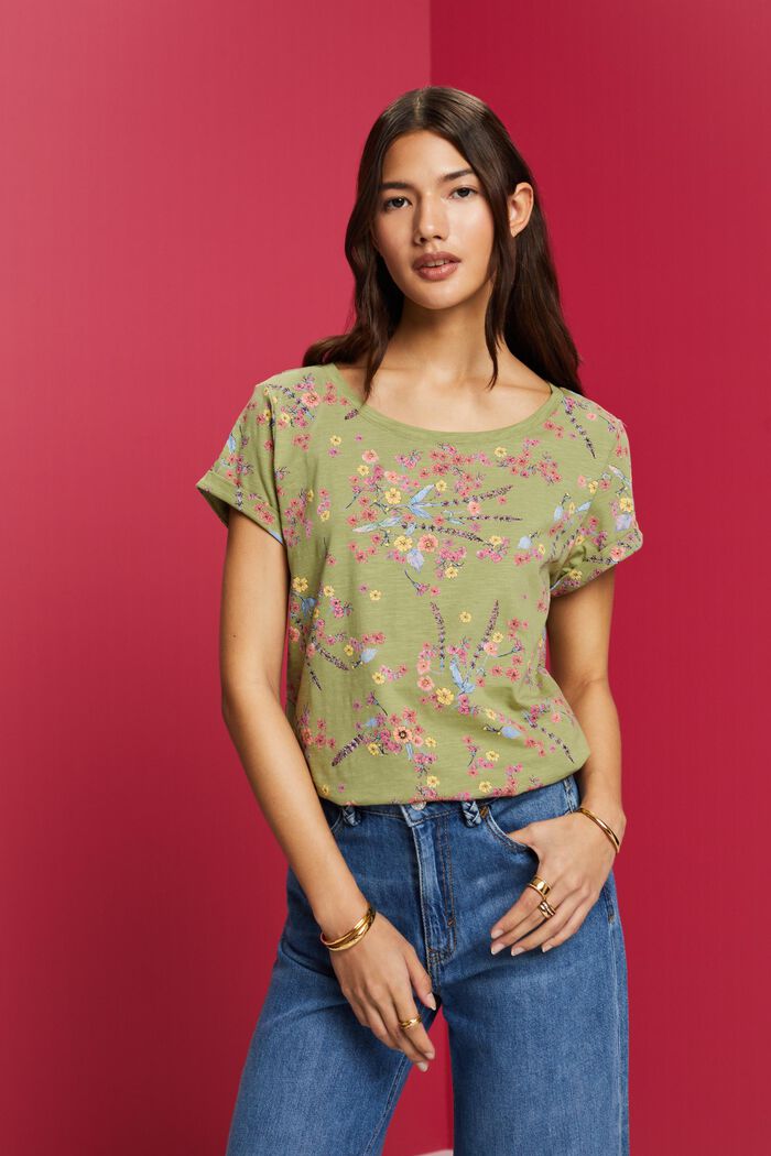 Camiseta de algodón con estampado floral, PISTACHIO GREEN, detail image number 0