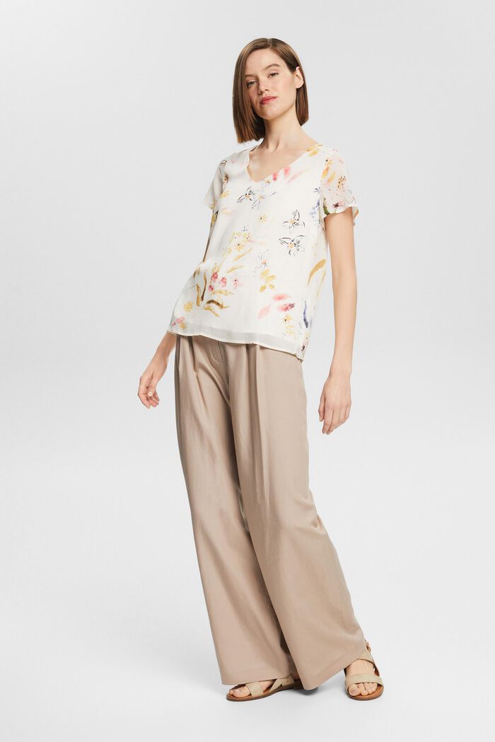 Blusa con estampado floral, LENZING™ ECOVERO™, OFF WHITE, detail image number 1