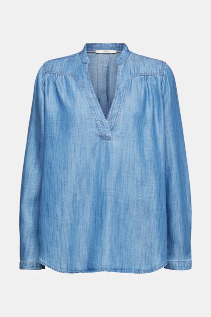 En TENCEL™: blusa de aspecto denim, BLUE MEDIUM WASHED, overview