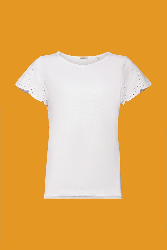 Camiseta de algodón con mangas caladas, WHITE, detail image number 5