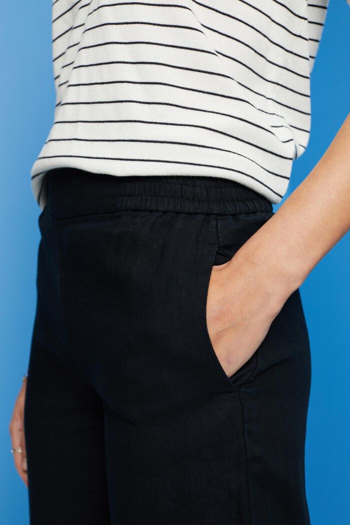 Pantalón de pernera ancha de lino sin cierre, BLACK, detail image number 2