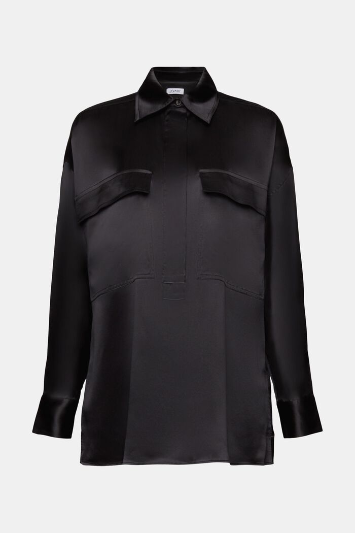 Blusa de satén de seda, BLACK, detail image number 6