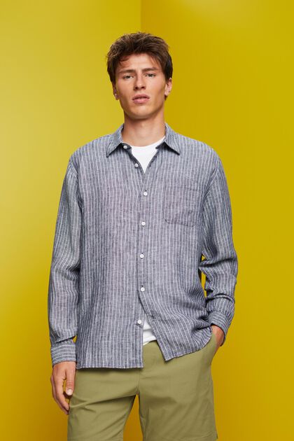 Camisa con diseño a rayas, 100 % lino