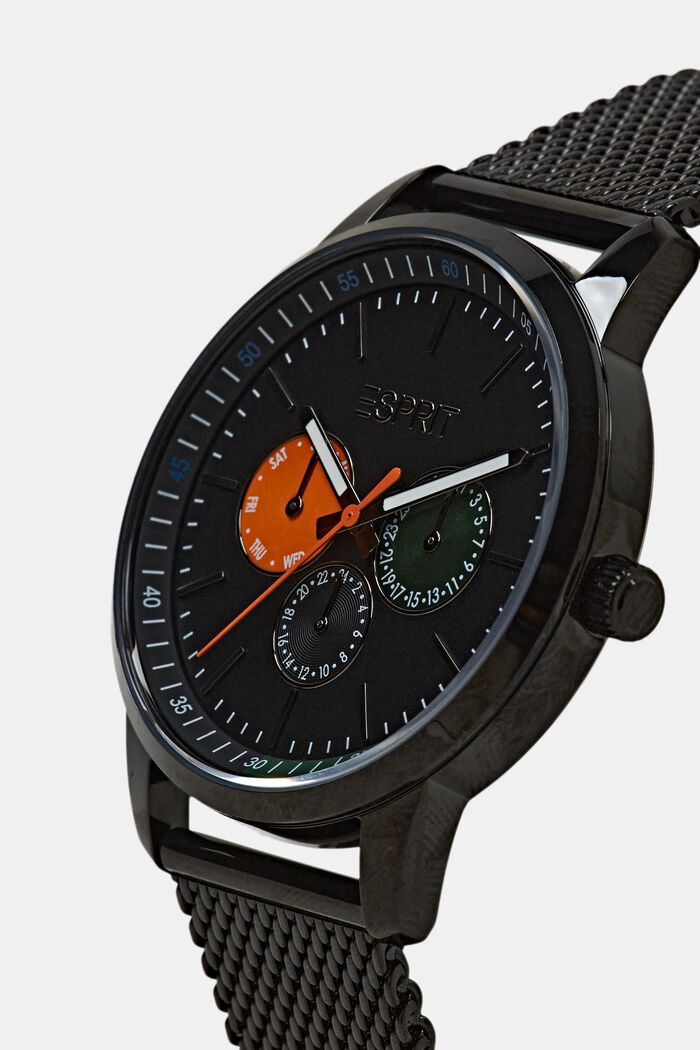 Reloj con correa de malla de acero inoxidable, BLACK, detail image number 1