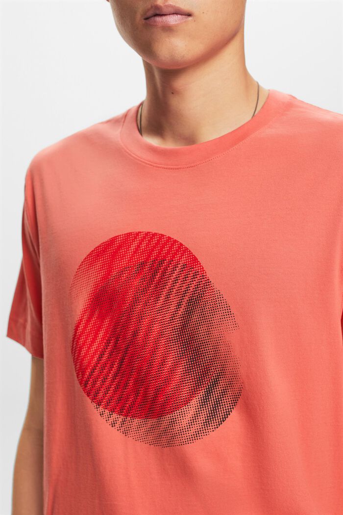 Camiseta con estampado frontal, 100% algodón, CORAL RED, detail image number 3