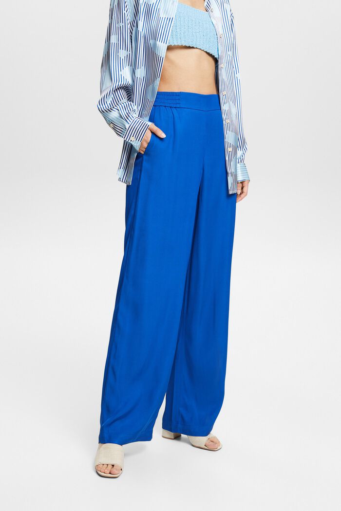 Pantalones anchos de sarga sin cierres, BRIGHT BLUE, detail image number 0