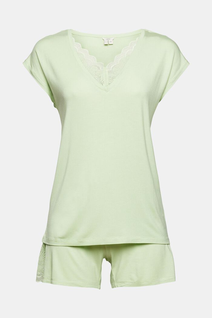 Pijama con detalles de encaje, LENZING™ ECOVERO™, LIGHT GREEN, detail image number 5