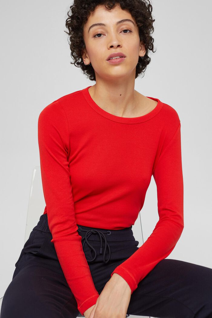 Camiseta de manga larga con cuello redondo en 100% algodón ecológico, ORANGE RED, overview