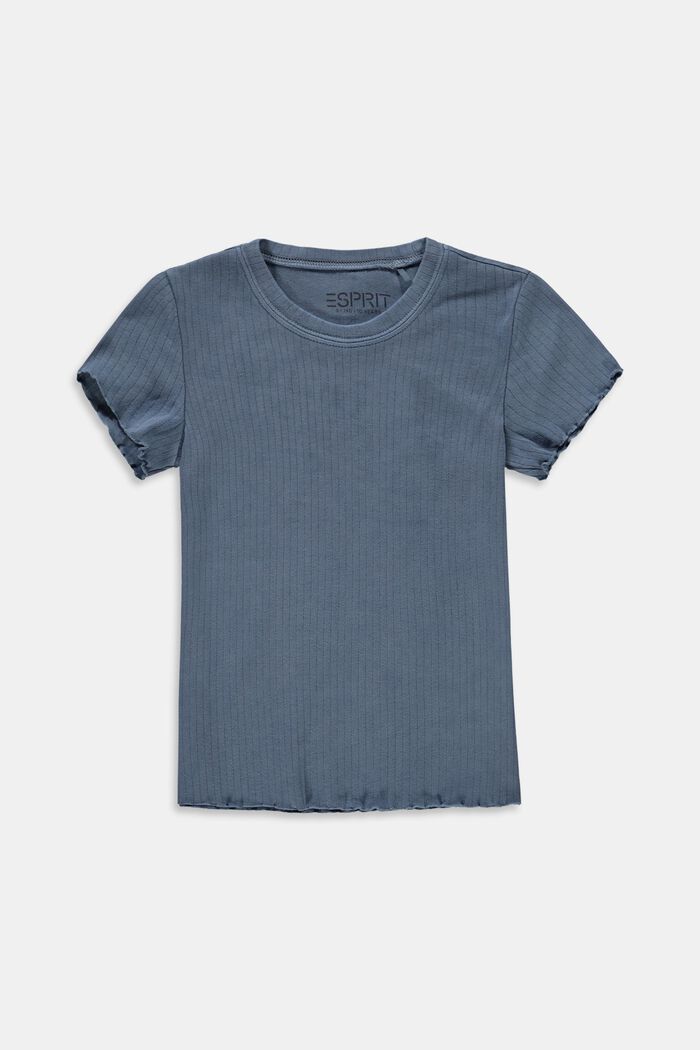 Camiseta de canalé con mangas fruncidas, 100 % algodón, BLUE MEDIUM WASHED, detail image number 0