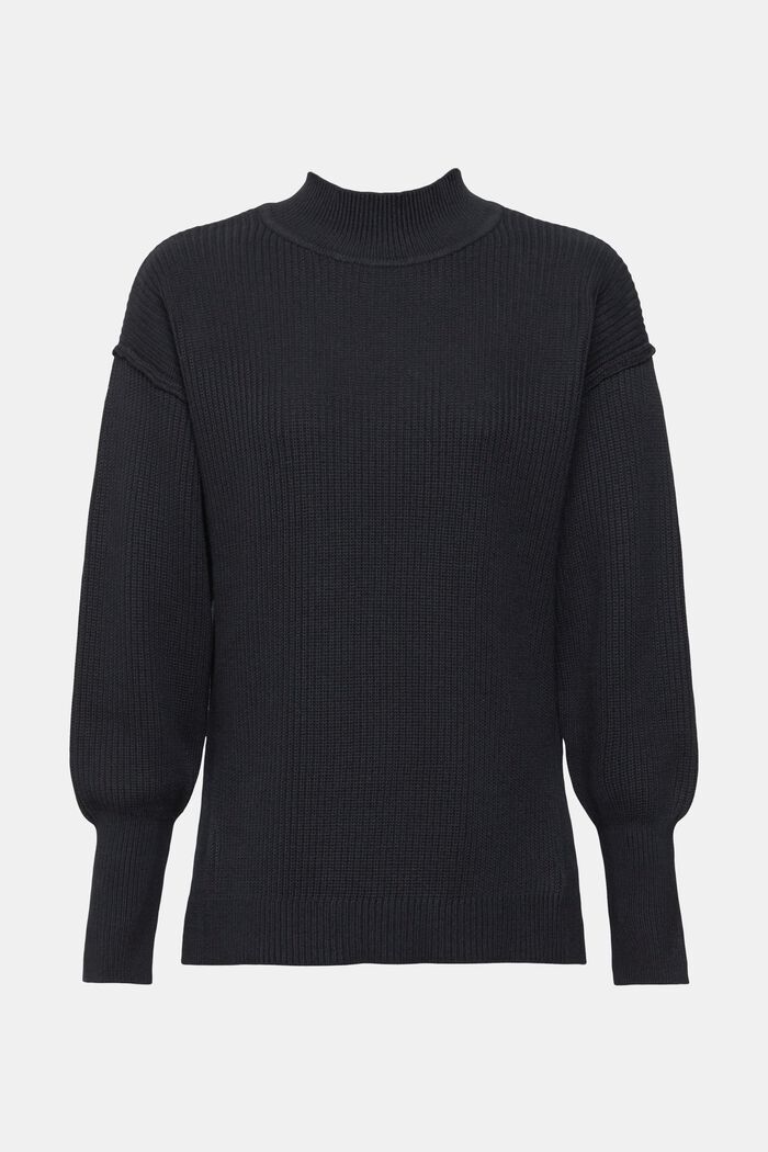 Jersey con cuello alto, 100% algodón, BLACK, overview