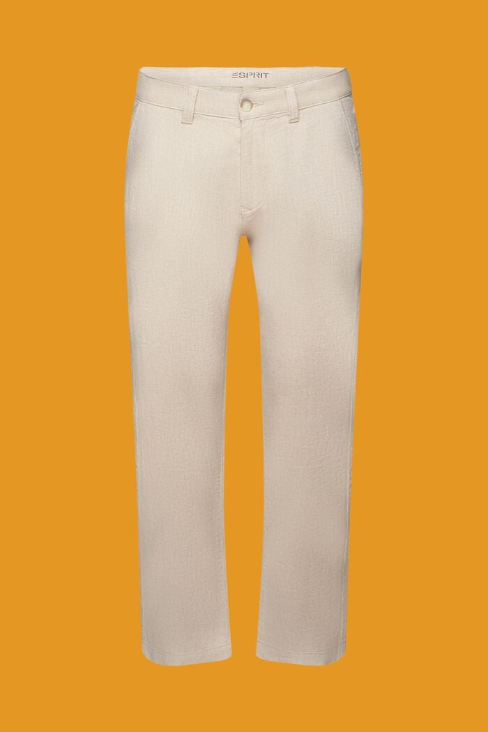 Pantalones en mezcla de algodón y lino con diseño de espiga, LIGHT BEIGE, detail image number 6