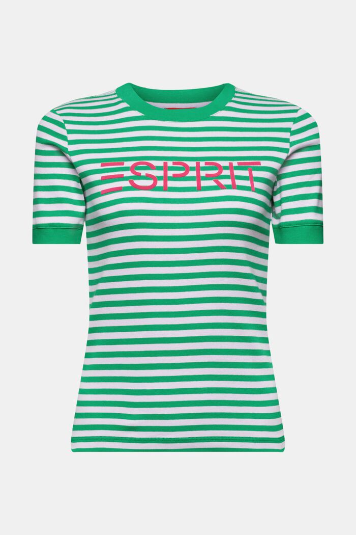 Camiseta de algodón con logotipo a rayas, GREEN, detail image number 7