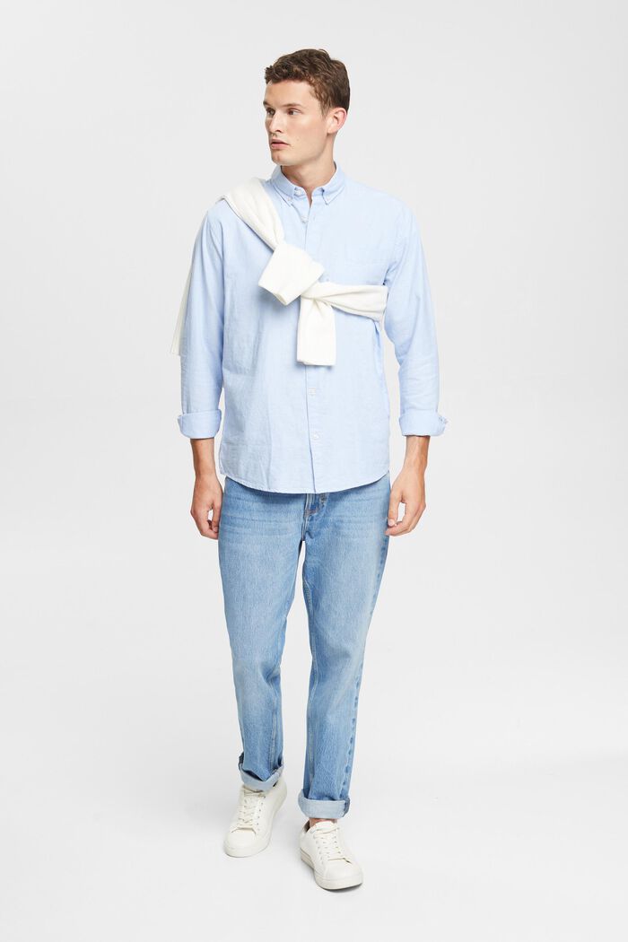 Camisa con cuello abotonado, 100% algodón, LIGHT BLUE, detail image number 1