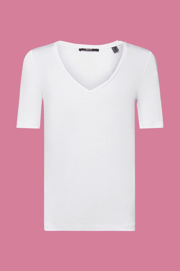 Camiseta de cuello en pico, TENCEL™, WHITE, detail image number 6