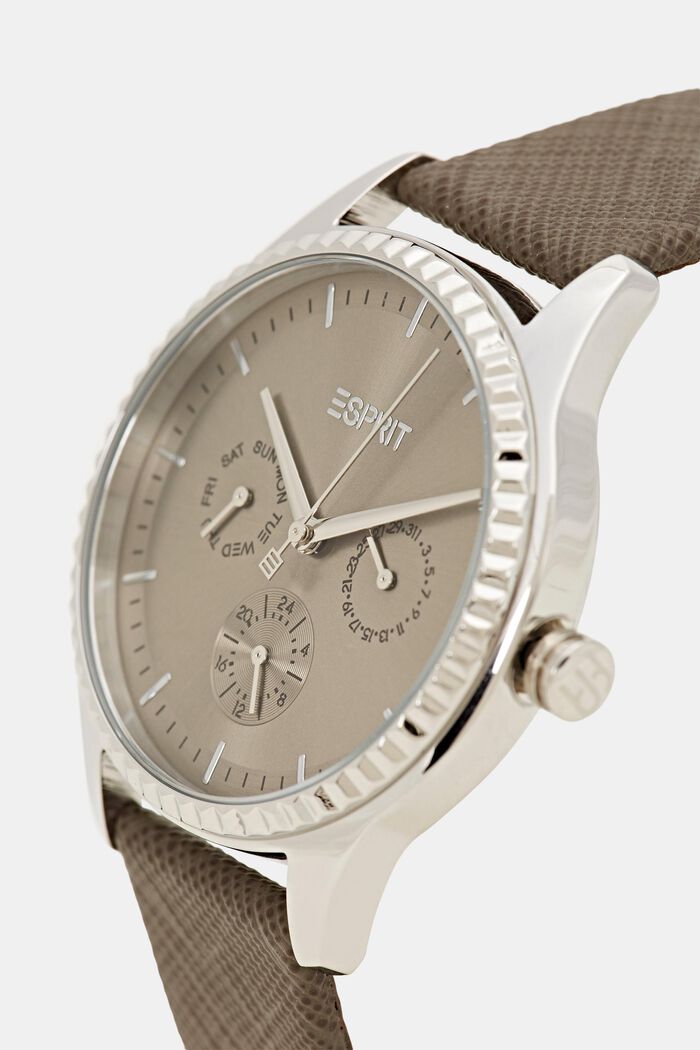 Reloj multifunción con pulsera de cuero saffiano, BROWN, detail image number 1