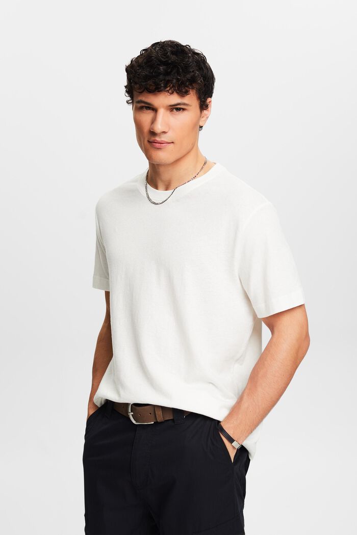 Camiseta de algodón y lino, OFF WHITE, detail image number 0