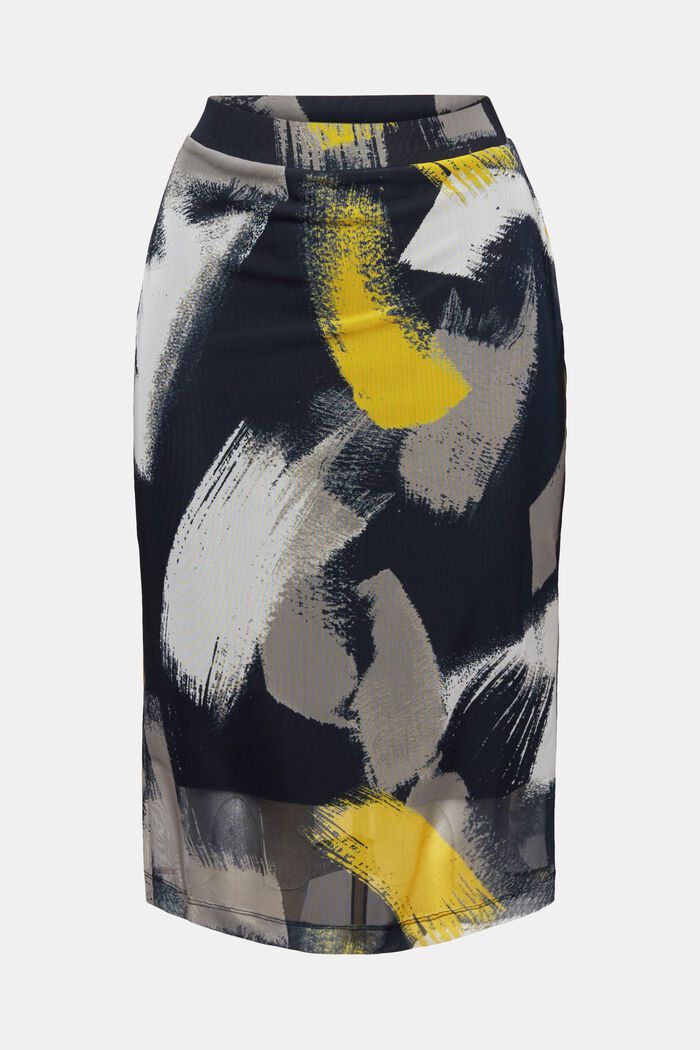 Falda midi de malla estampada, BLACK, detail image number 7