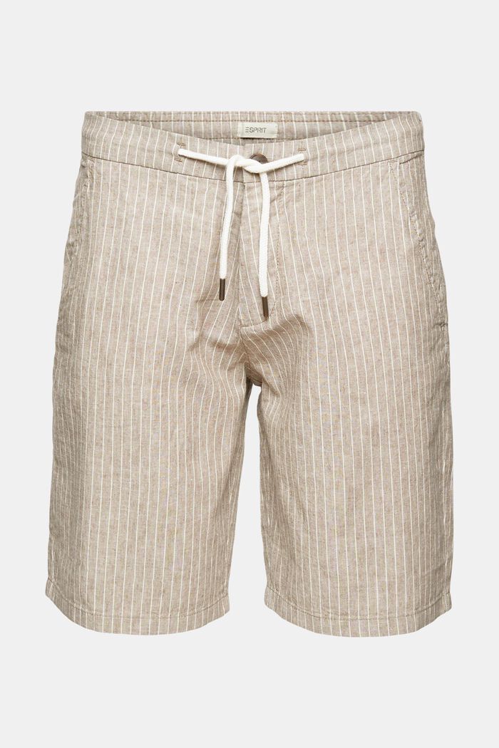 Con lino: pantalones cortos con raya diplomática, BEIGE, detail image number 6