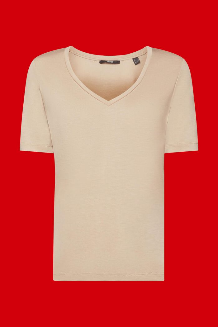 Camiseta de cuello en pico, TENCEL™, LIGHT TAUPE, detail image number 7