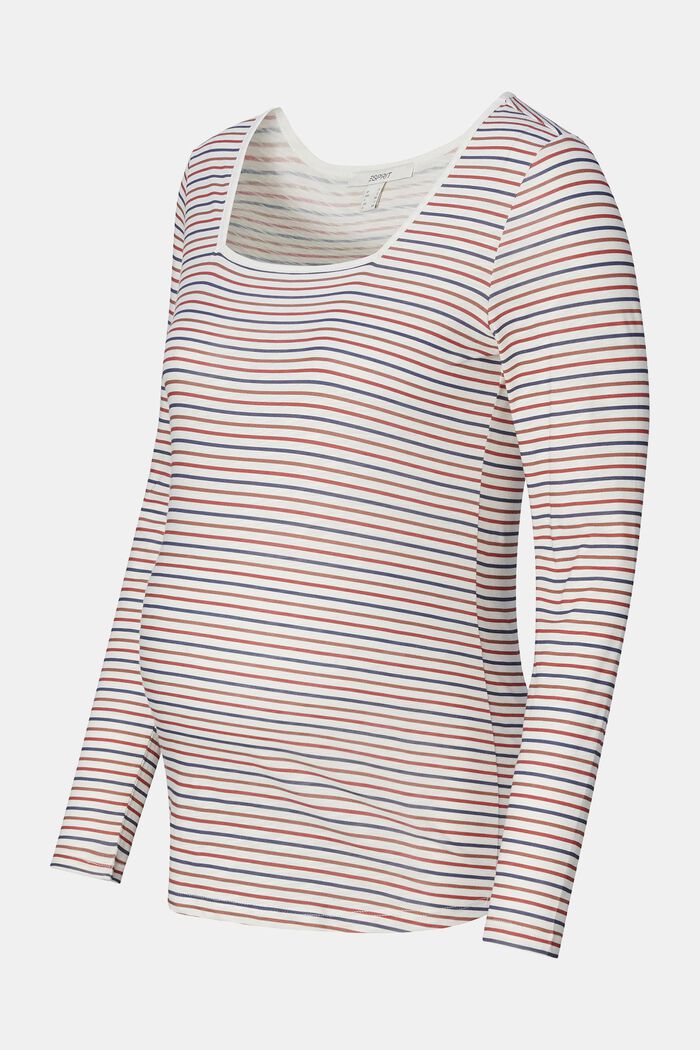 Camiseta estilo maternidad a rayas y cuello cuadrado, OFF WHITE, detail image number 4
