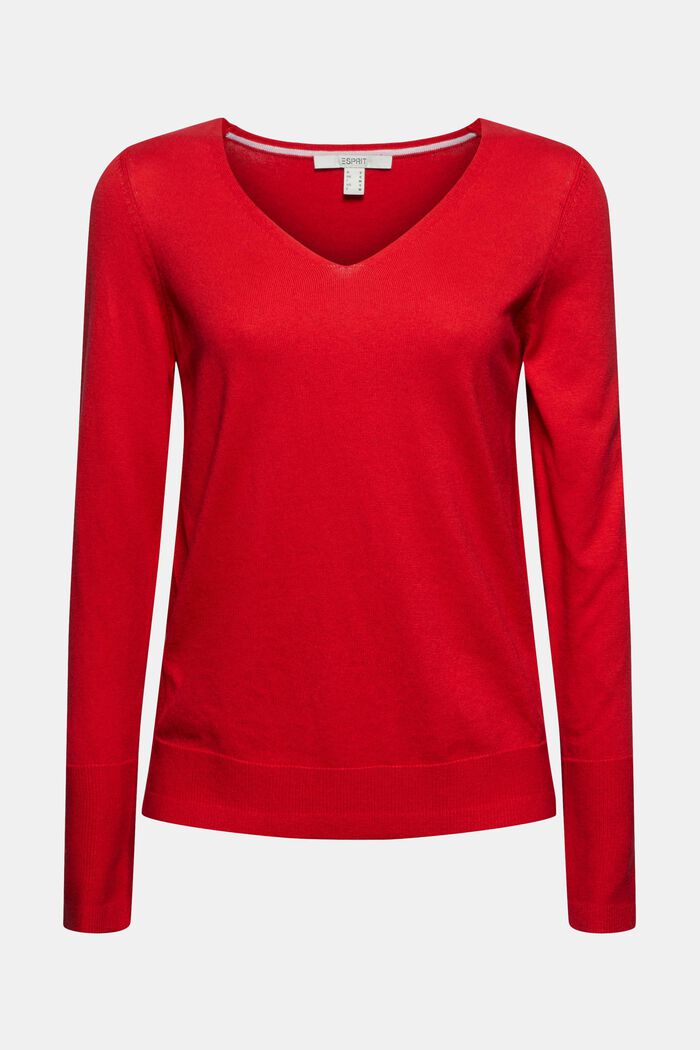 Jersey con cuello en pico y algodón ecológico, RED, detail image number 0