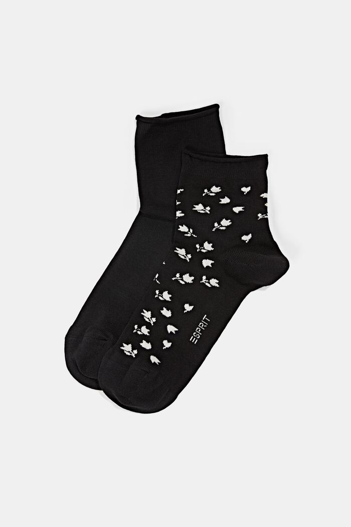 Pack de dos pares de calcetines cortos con diseño de flores, BLACK, detail image number 0