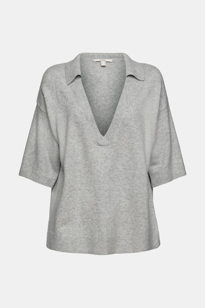 Con lana: jersey de manga corta con cuello de camisa, LIGHT GREY, detail image number 6