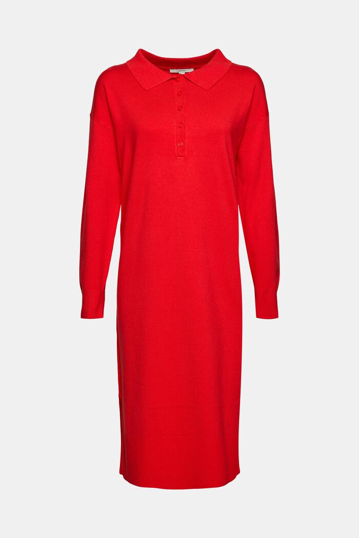 Vestido de punto con tira de botones, ORANGE RED, overview