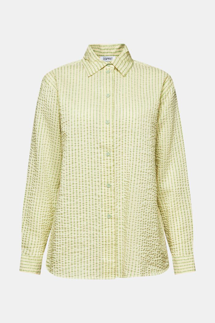 Blusa camisera de rayas con efecto arrugado, LIGHT GREEN, detail image number 6