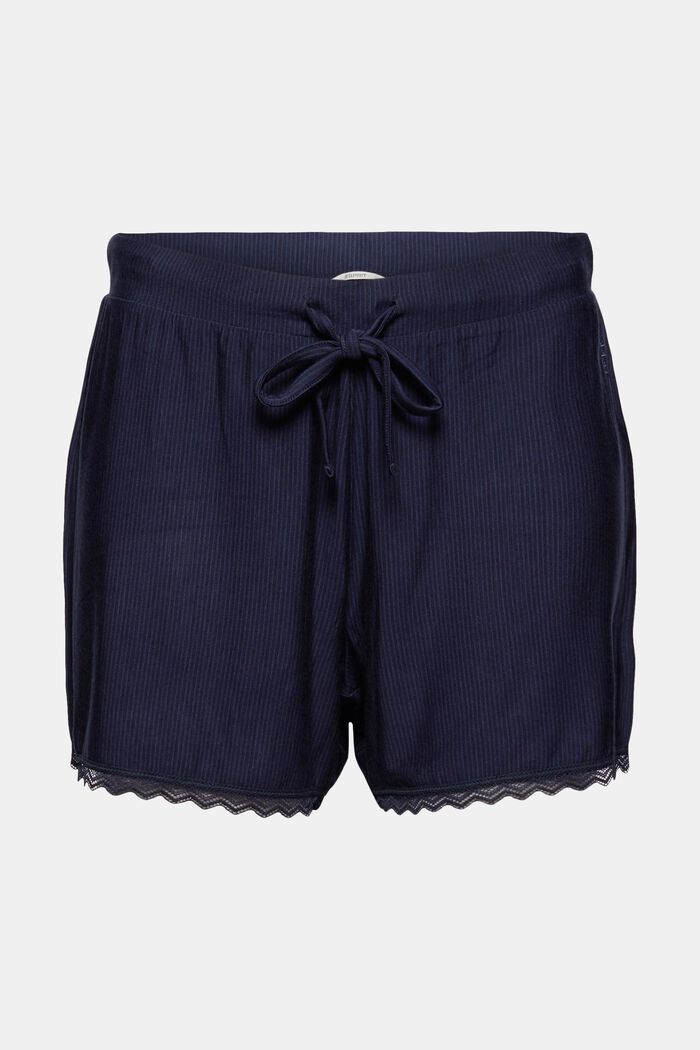 Pantalones cortos de pijama con encaje, LENZING™ ECOVERO™, NAVY, detail image number 0