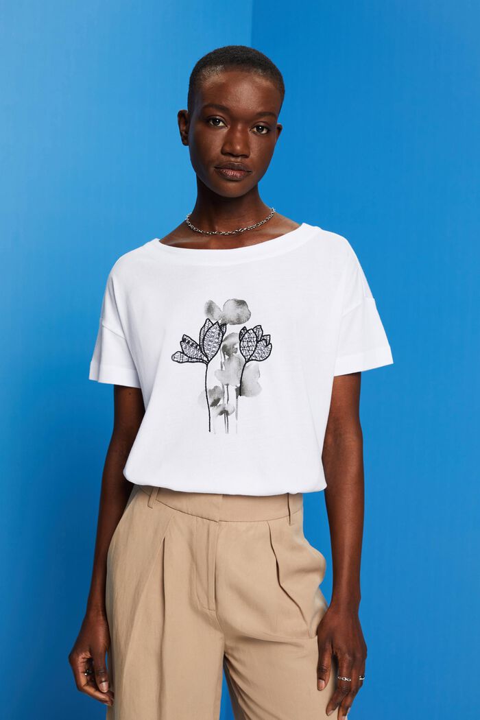 Camiseta bordada, TENCEL™, WHITE, detail image number 0