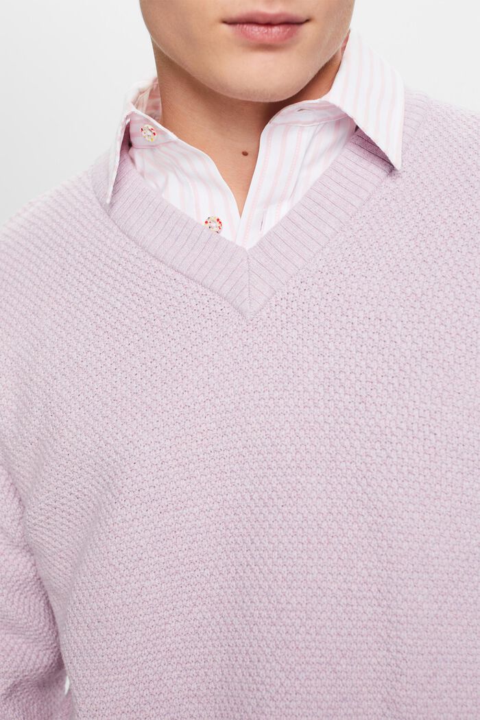 Jersey de algodón con el cuello en pico, LILAC, detail image number 2